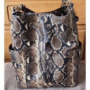 ALDO Faux Snakeskin Drawstring Shoulder Bucketbag Excellent Pre-owned Condition